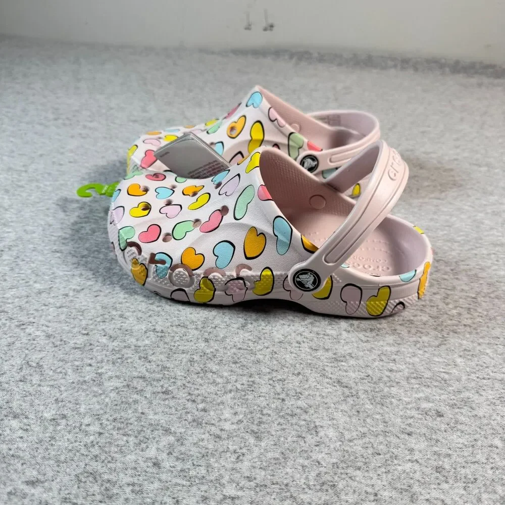 Crocs Baya Seasonal Printed Clog Kids J3 34-35 Pink Heart Print NWT 209728